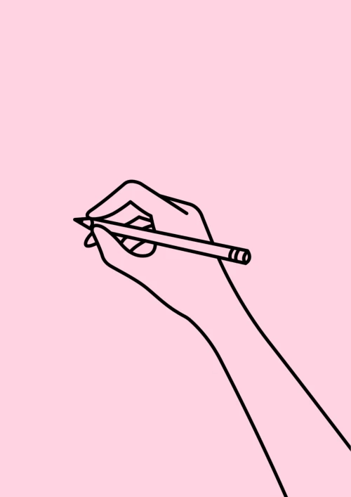 Illustration of hand writing with pencil.